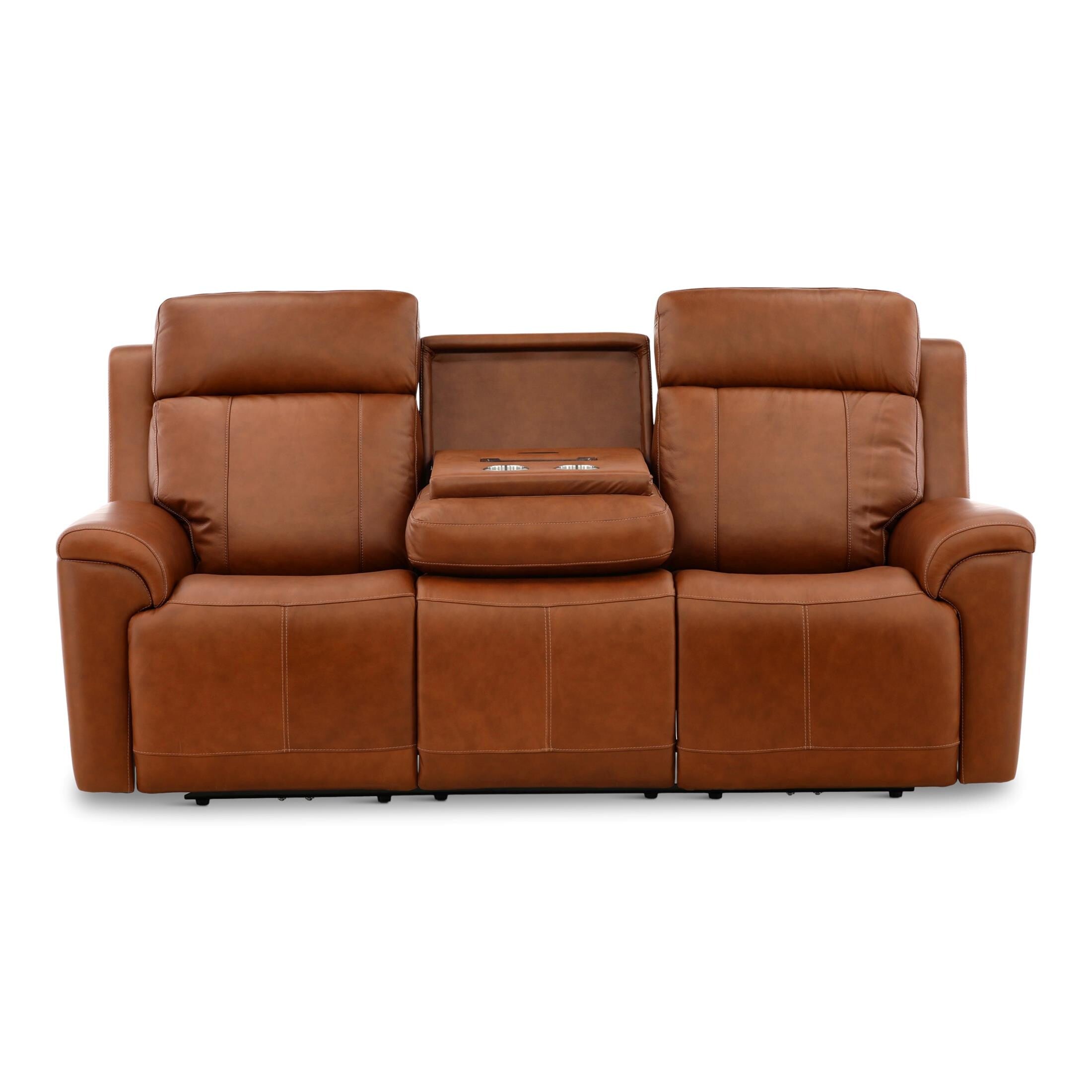 Adrian Leather Power Sofa with Drop Down Table - Dining Table