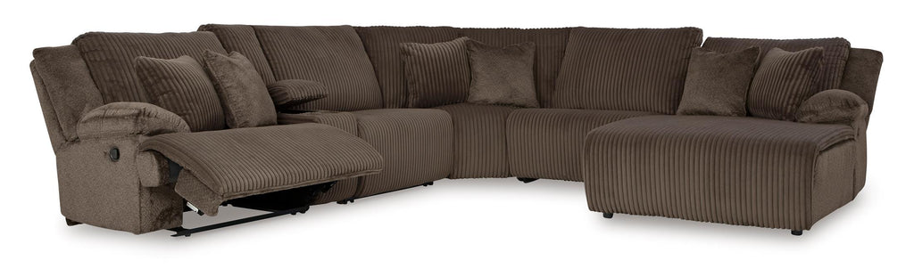 Top Tier Right-Facing 6-Piece Reclining Console Sectional with Chaise - Chocolate