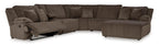 Top Tier Right-Facing 6-Piece Reclining Console Sectional with Chaise - Chocolate