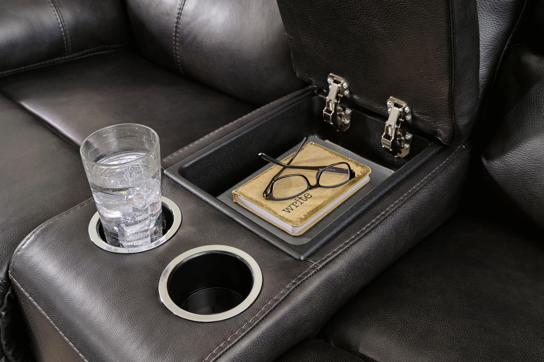 Mountainous Leather Power Reclining Console Loveseat - Eclipse