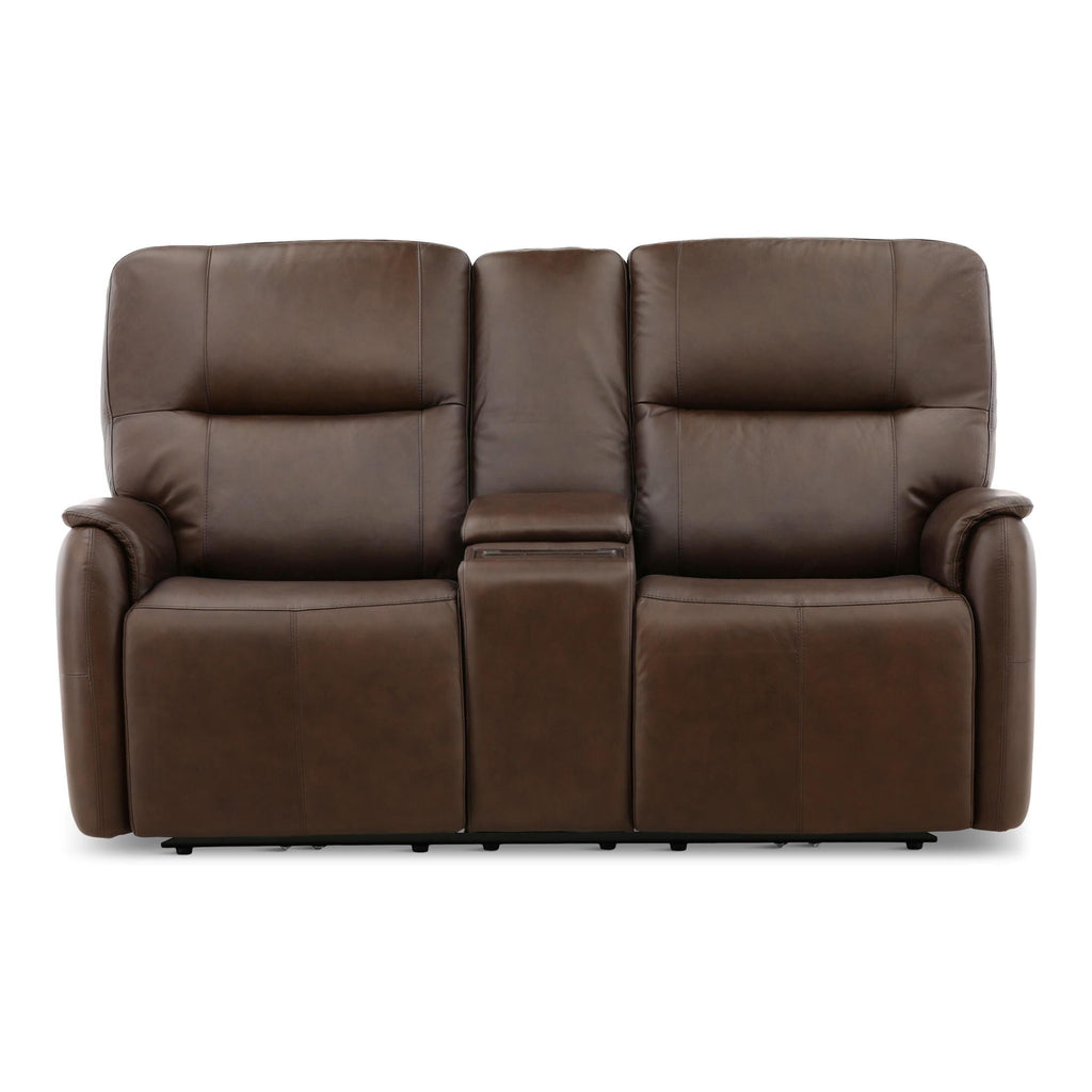 Walker Leather Power Reclining Console Loveseat - Cacao