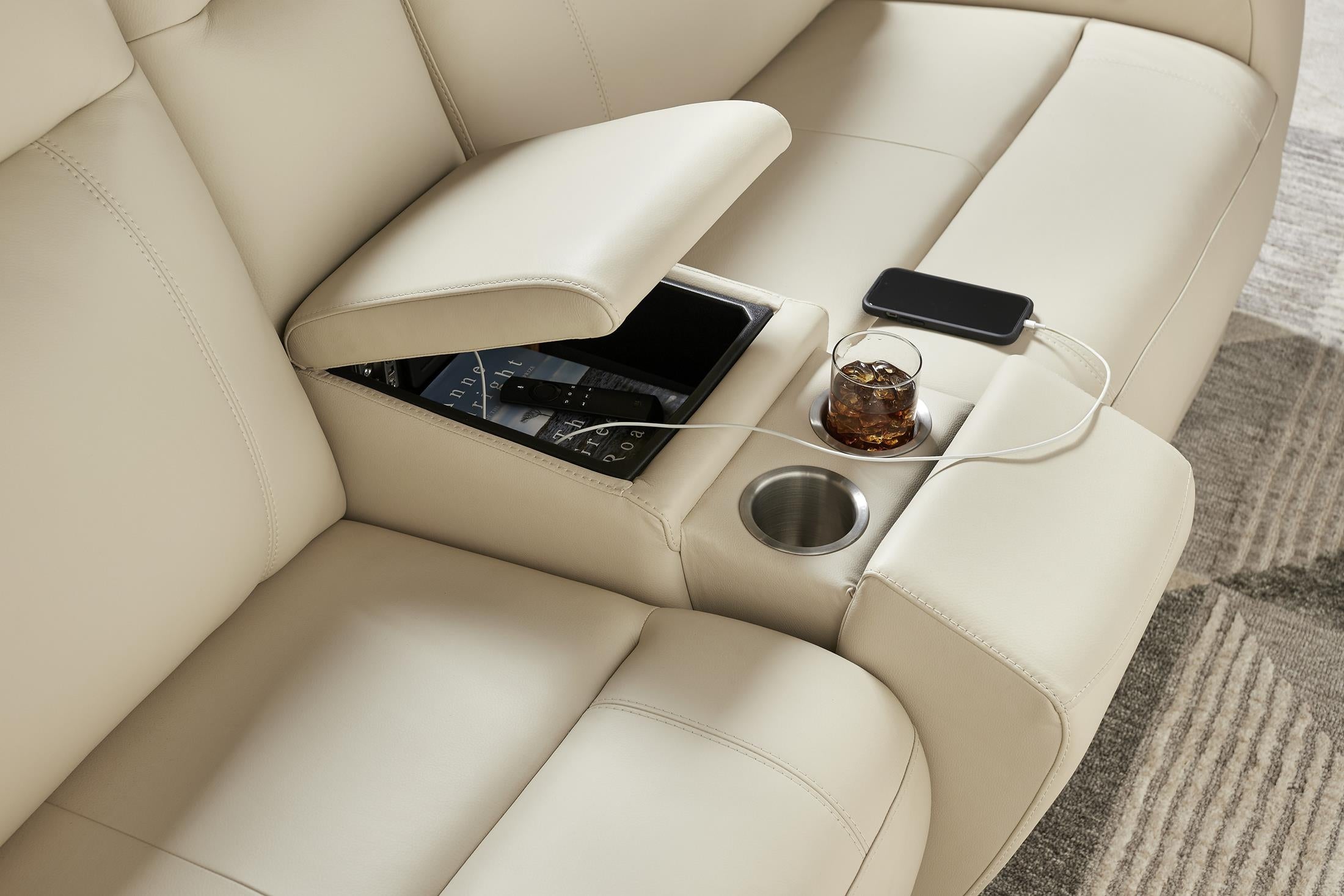 Newport 6-Piece Almond Leather Power Reclining Sectional with Chaise - Set