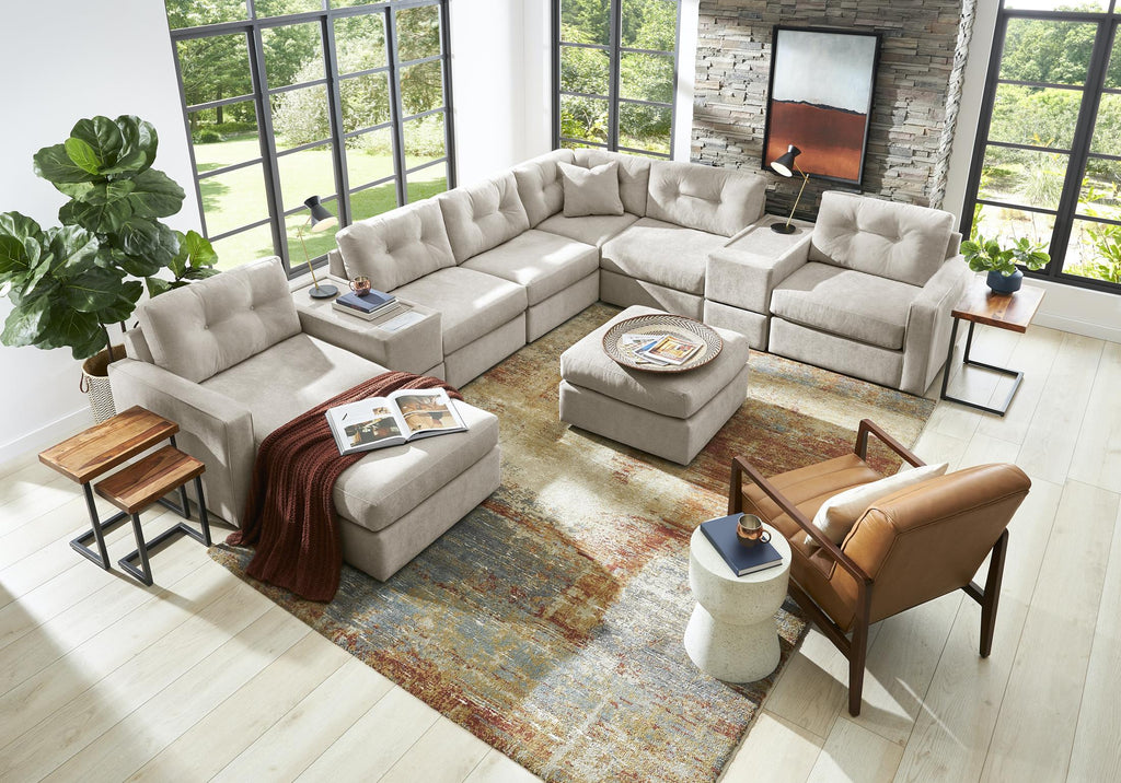 Modular One Left Facing 8-Piece Sectional with E-Console - Stone