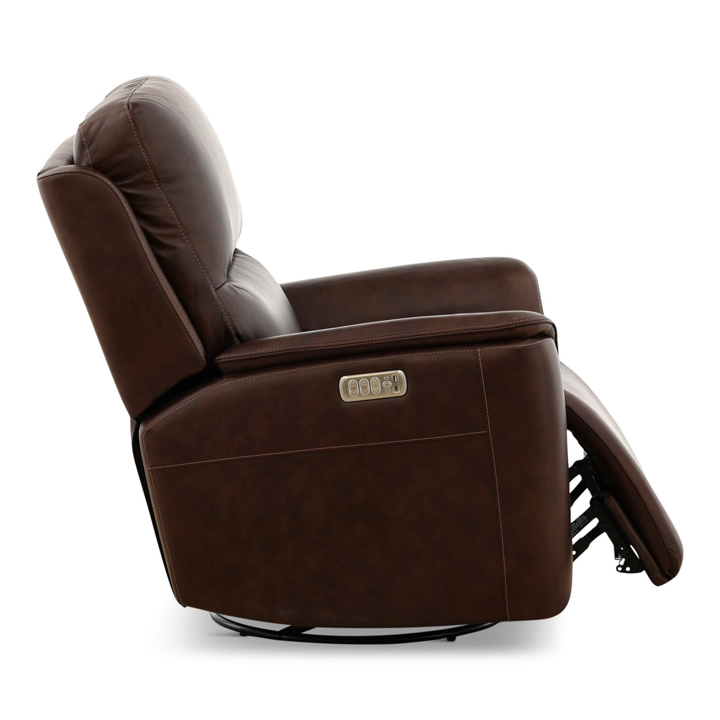 Karson Leather Power Swivel Glider Recliner - Reclining