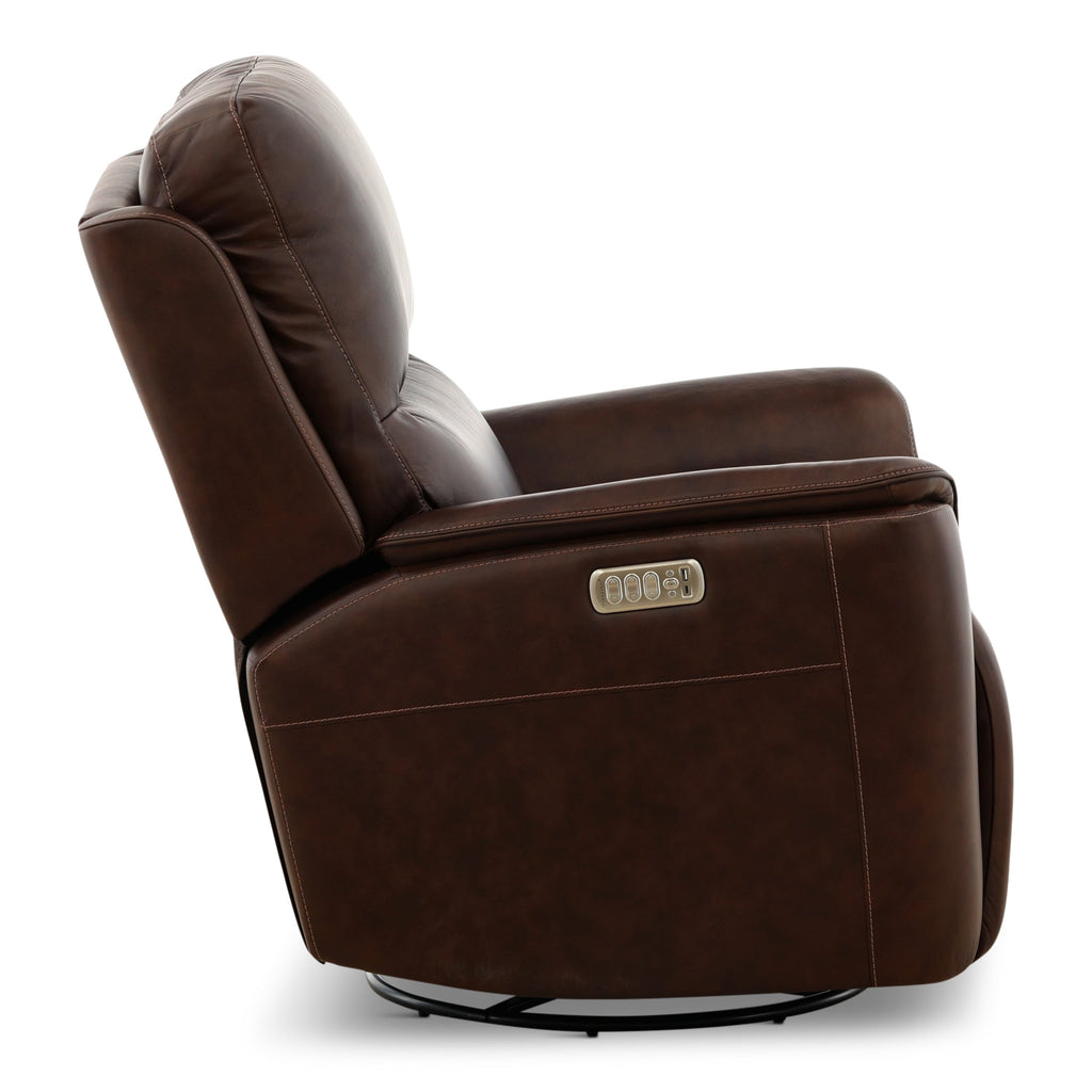 Karson Leather Power Swivel Glider Recliner - Reclining