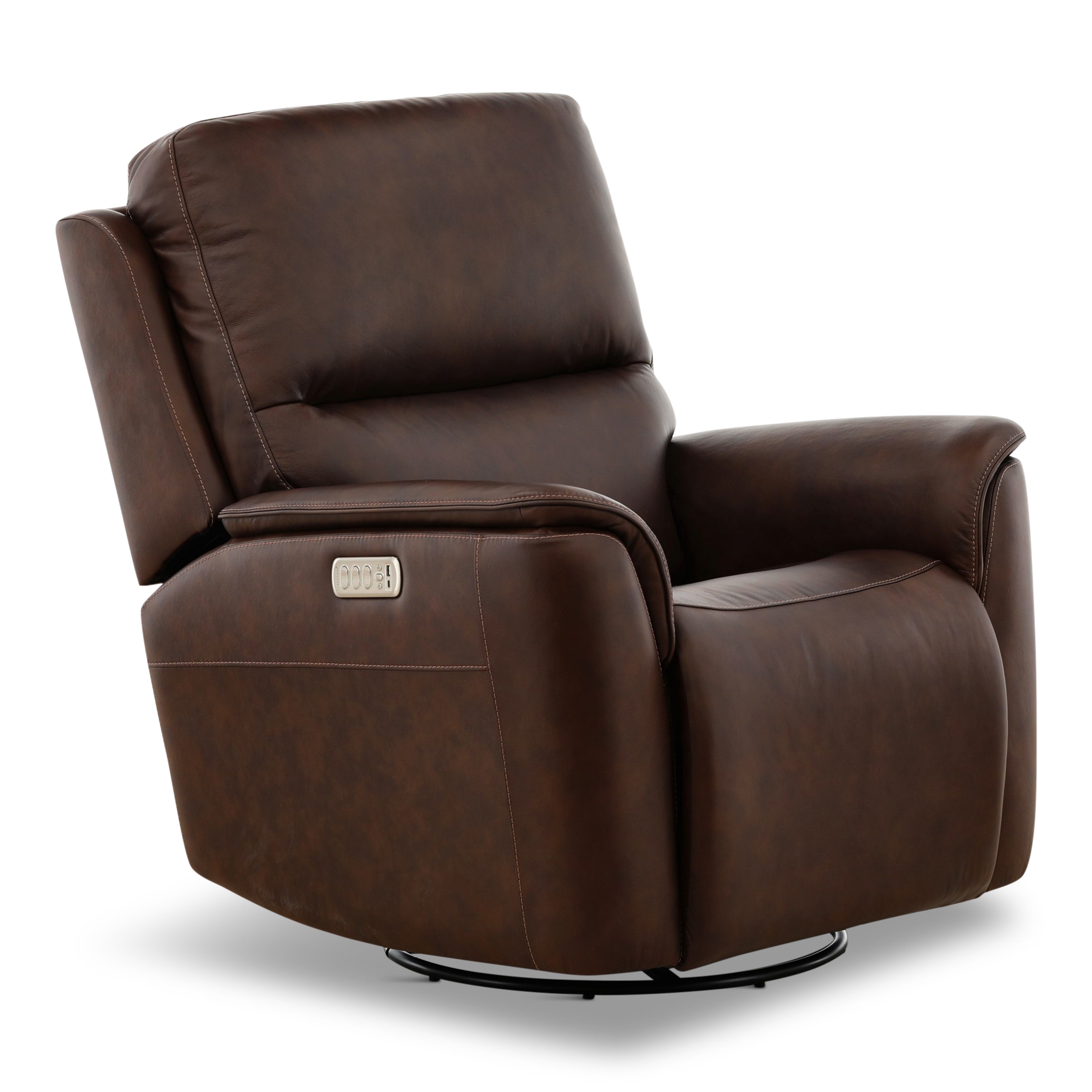 Karson Leather Power Swivel Glider Recliner - Reclining
