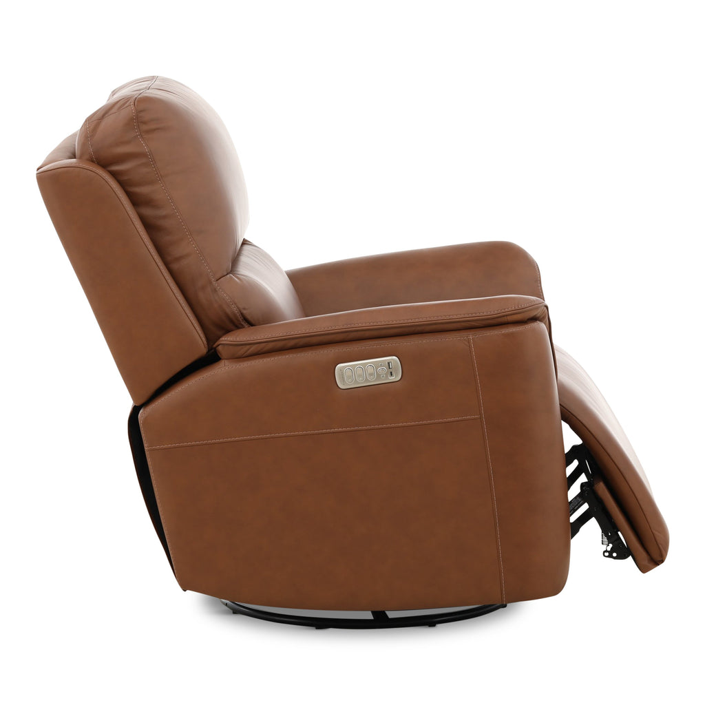 Karson Leather Power Swivel Glider Recliner - Reclining