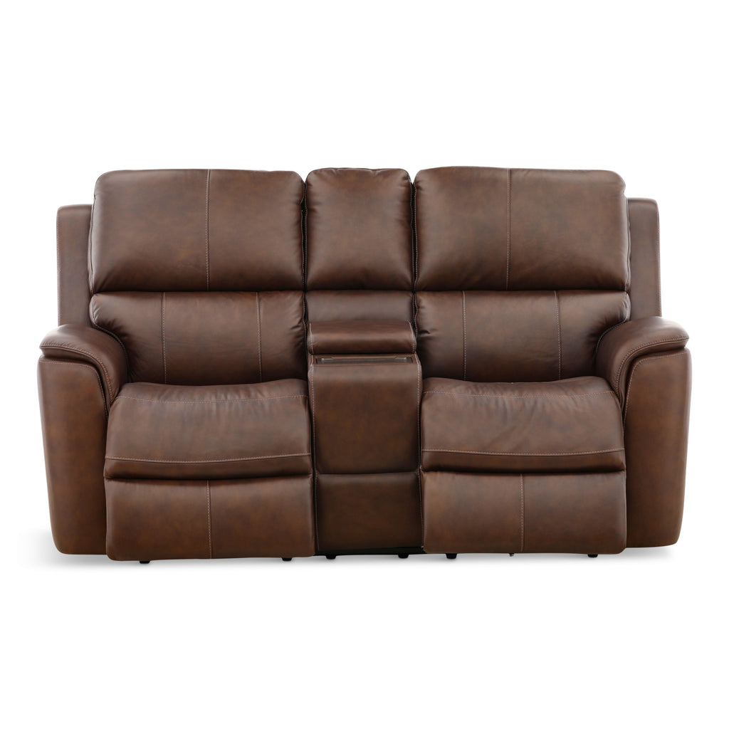 Karson Leather Power Reclining Console Loveseat