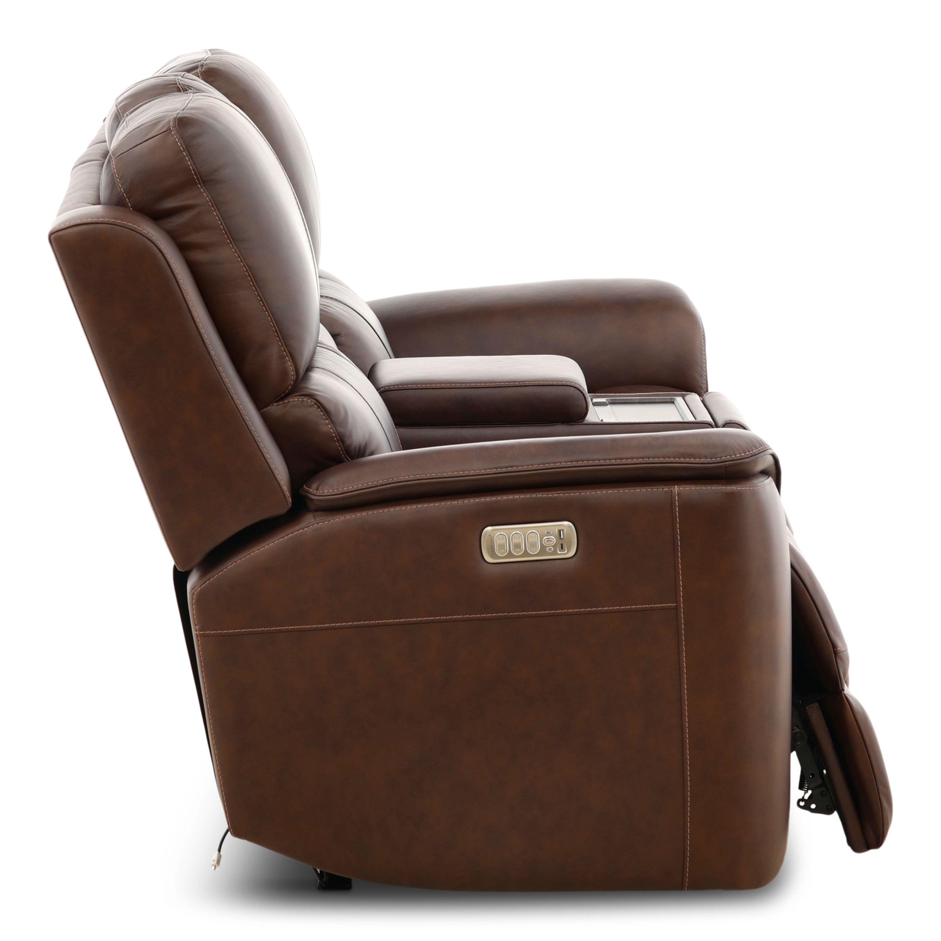 Karson Leather Power Reclining Console Loveseat - Console Table