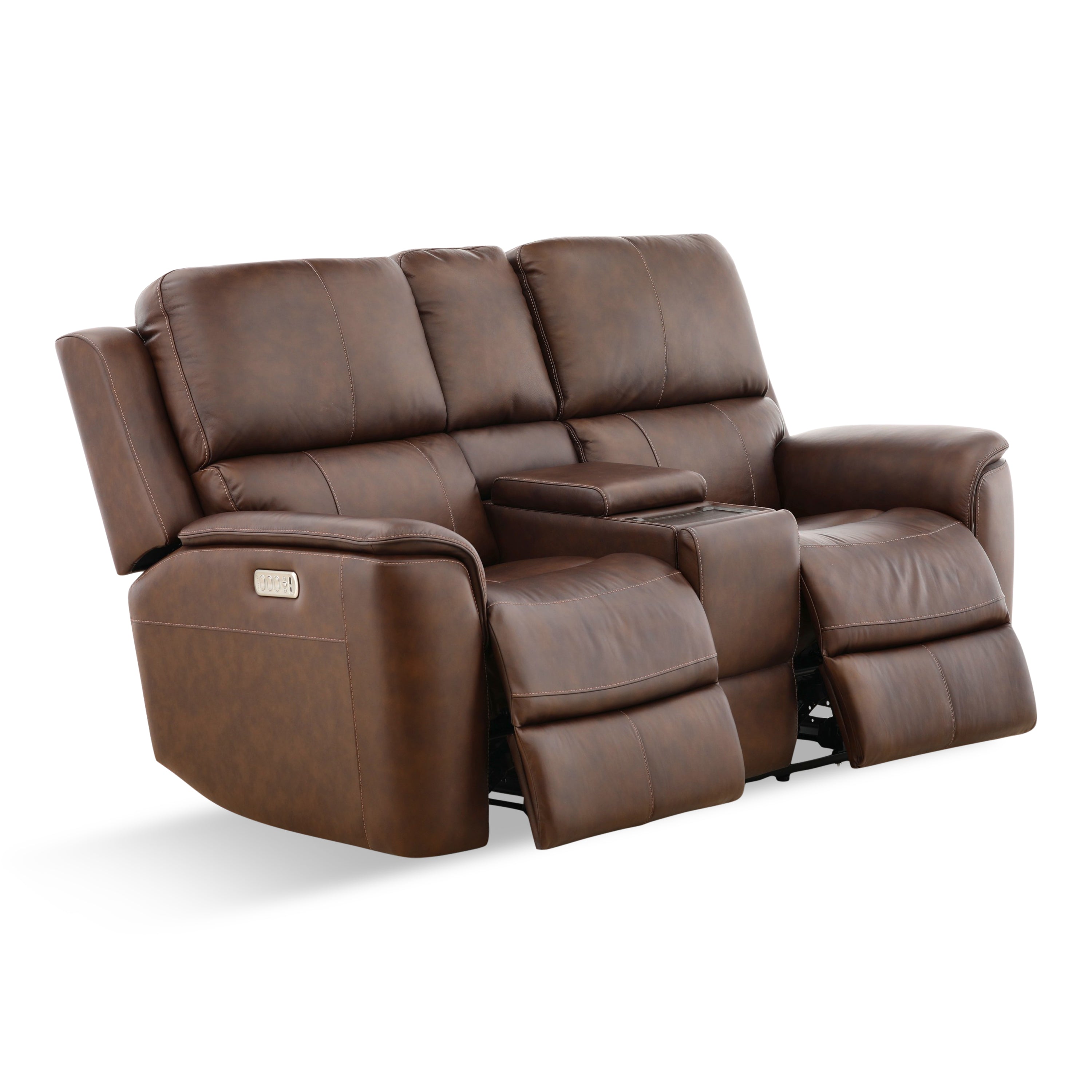 Karson Leather Power Reclining Console Loveseat