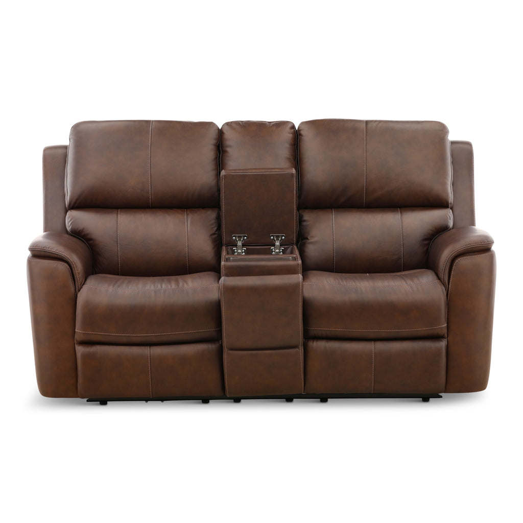 Karson Leather Power Reclining Console Loveseat