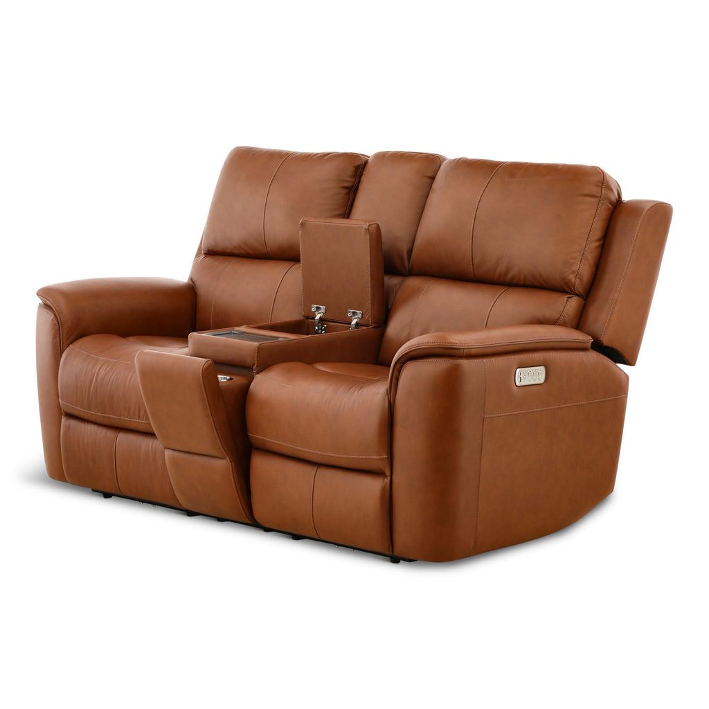 Karson Leather Power Reclining Console Loveseat