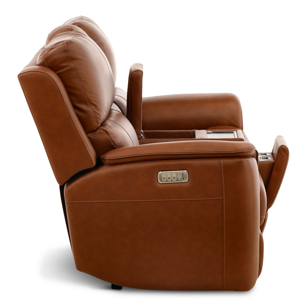 Karson Leather Power Reclining Console Loveseat