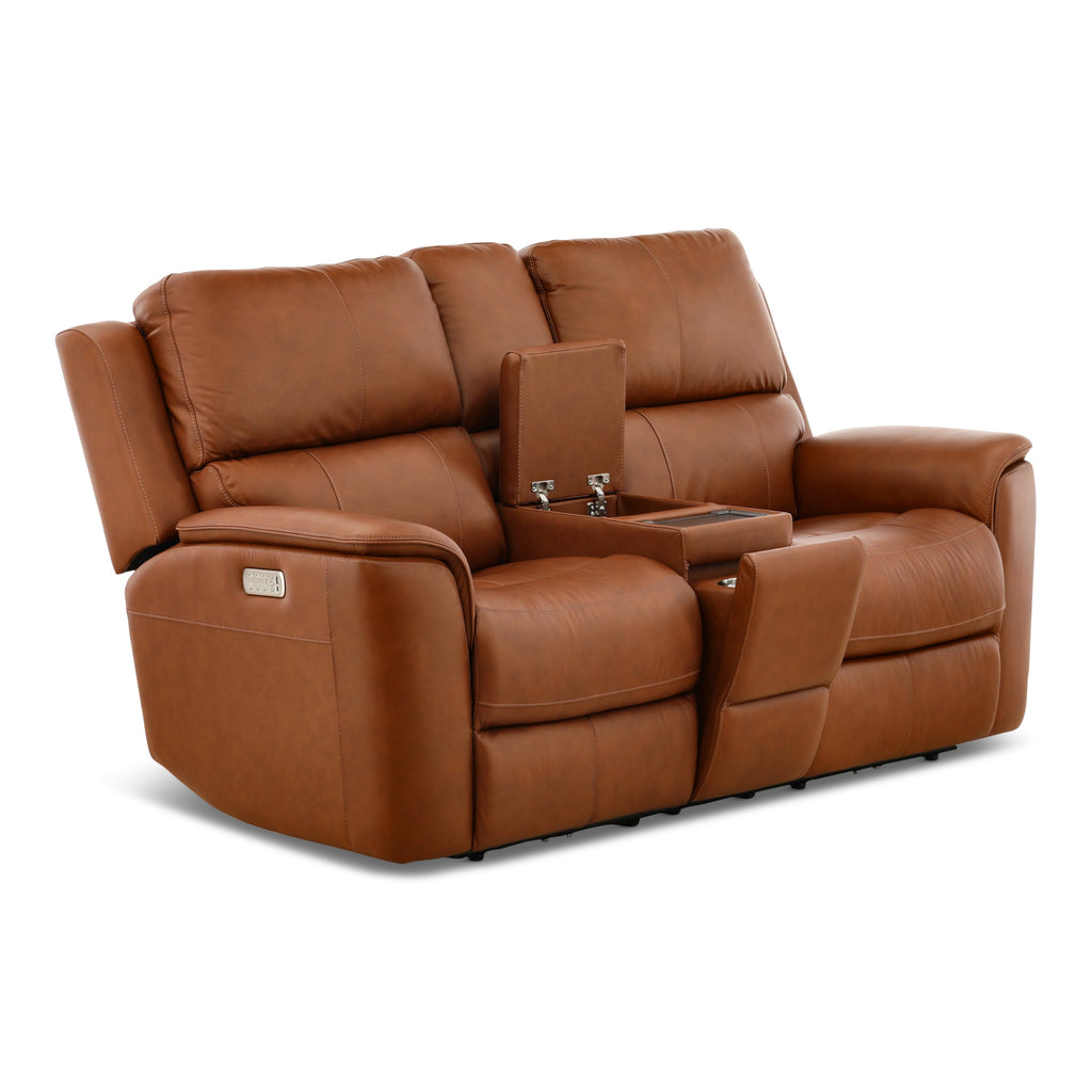 Karson Leather Power Reclining Console Loveseat