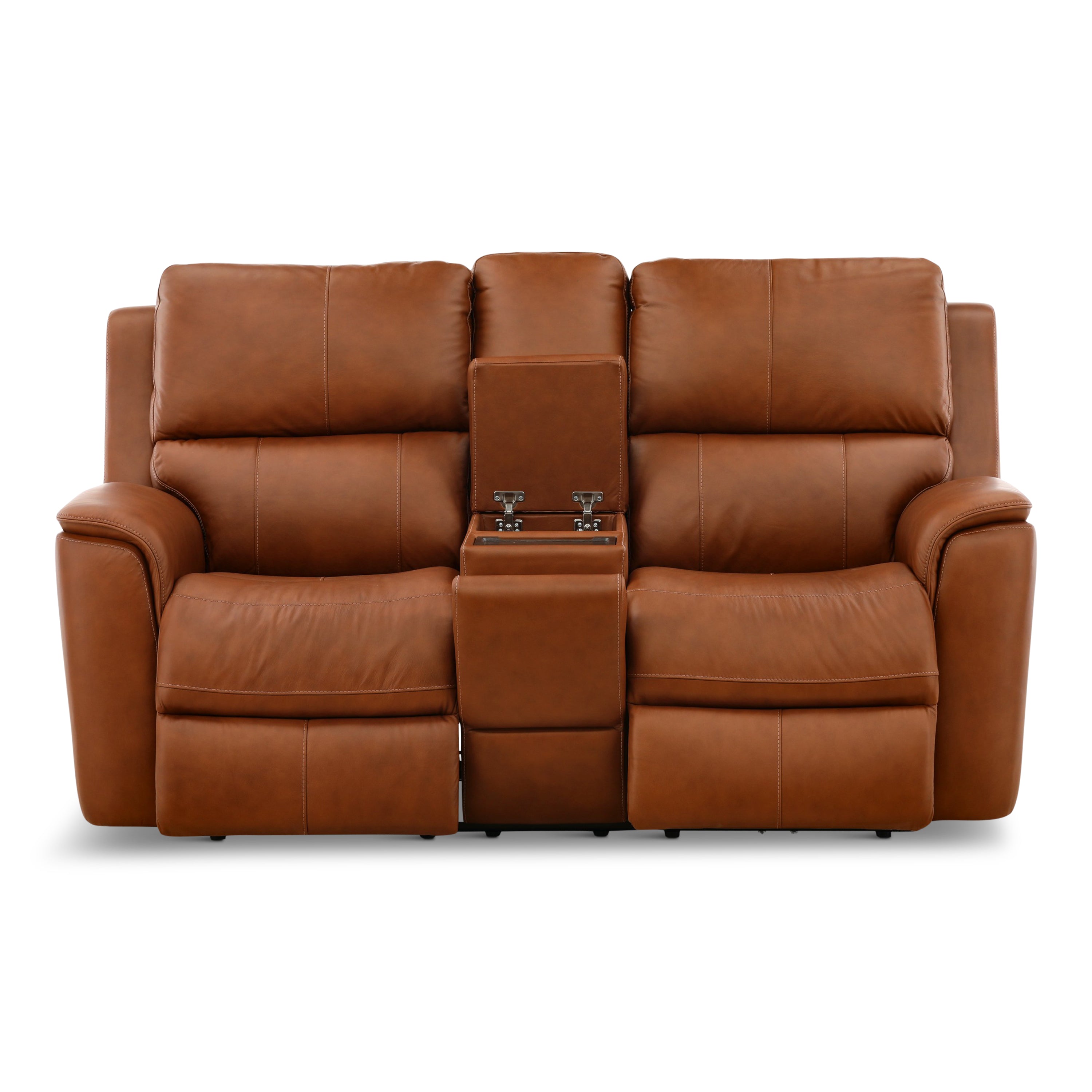 Karson Leather Power Reclining Console Loveseat - Console Table