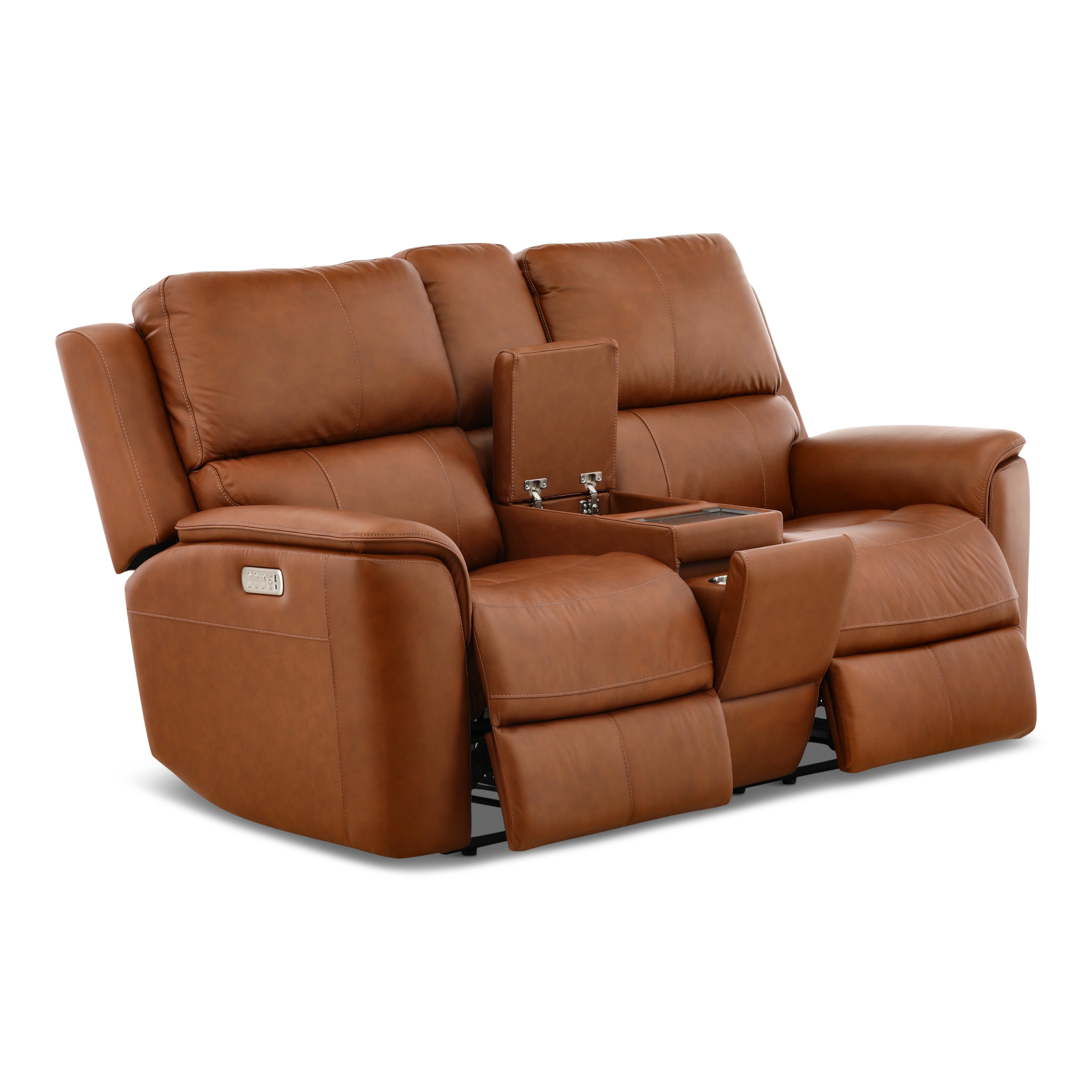 Karson Leather Power Reclining Console Loveseat