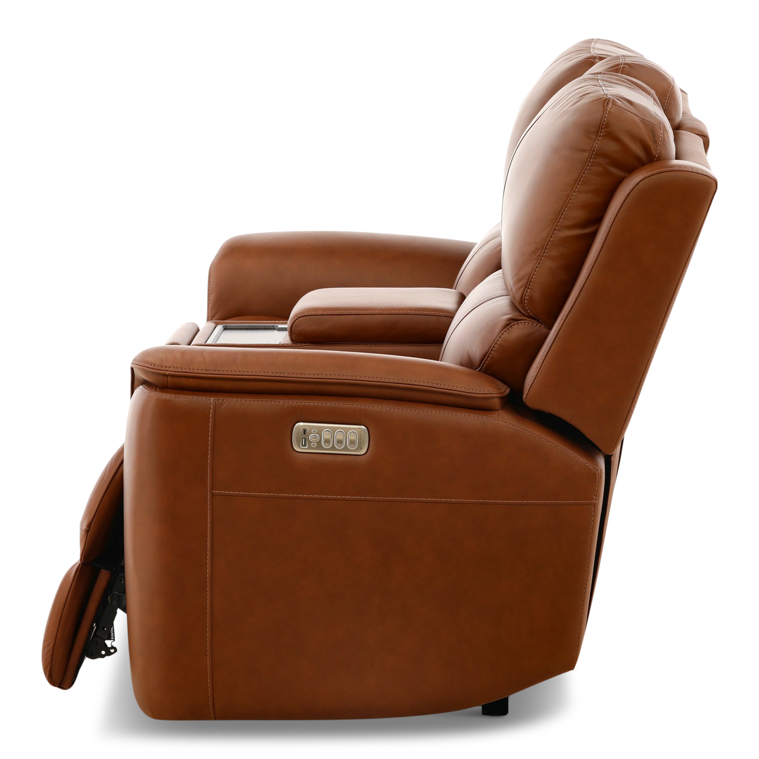 Karson Leather Power Reclining Console Loveseat - Console Table