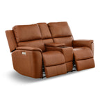 Karson Leather Power Reclining Console Loveseat - Console Table