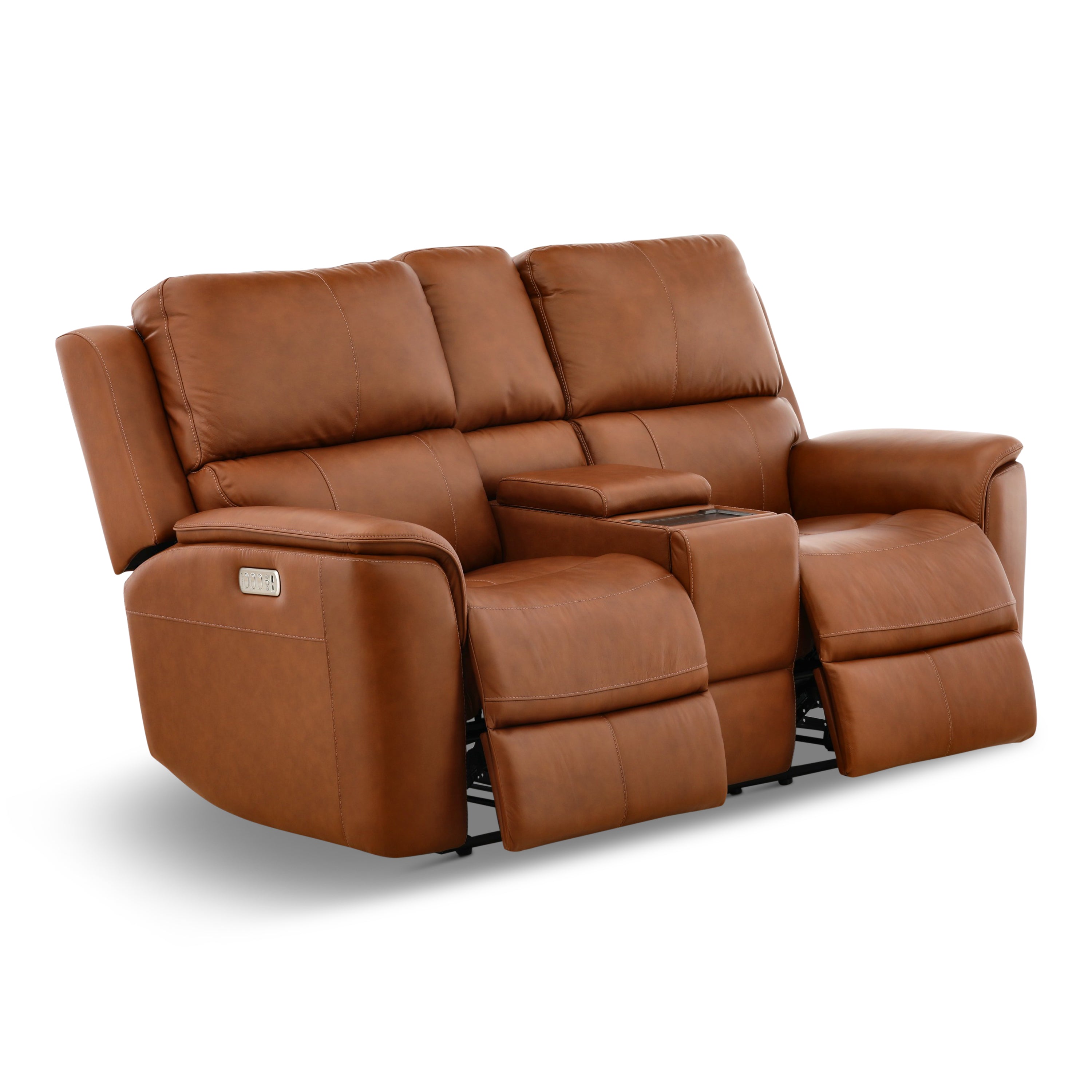 Karson Leather Power Reclining Console Loveseat - Console Table