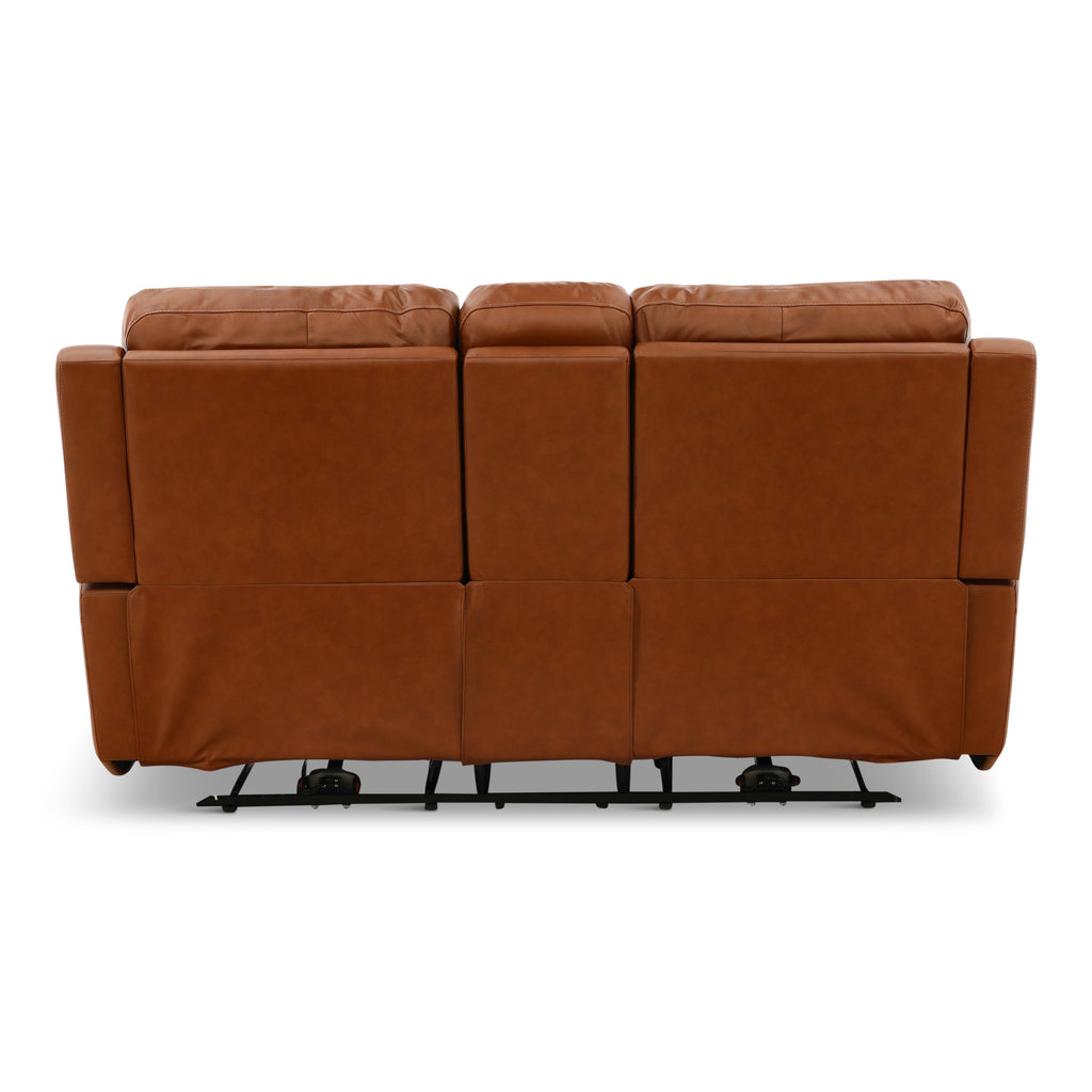 Karson Leather Power Reclining Console Loveseat - Console Table