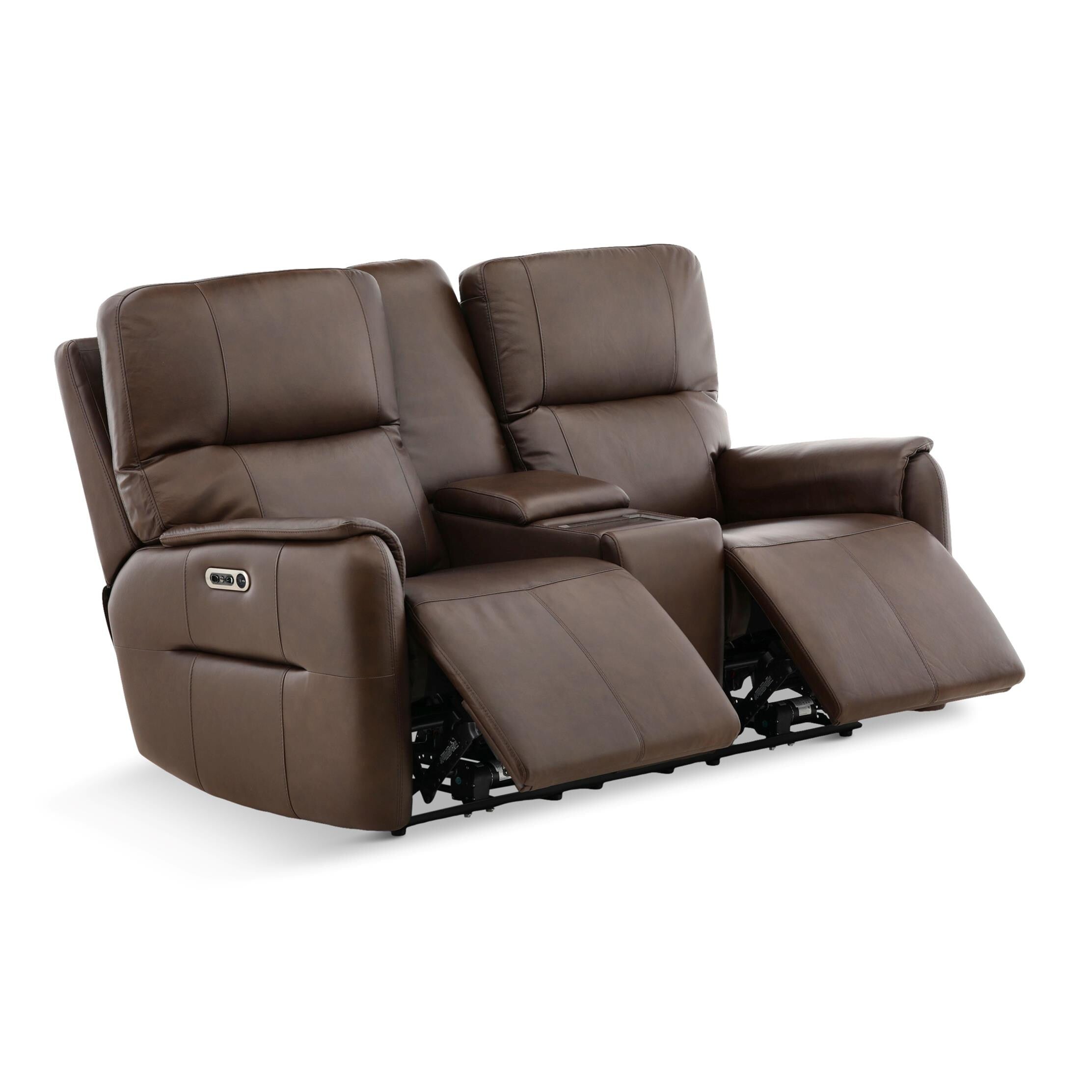 Walker Leather Power Reclining Console Loveseat - Cacao