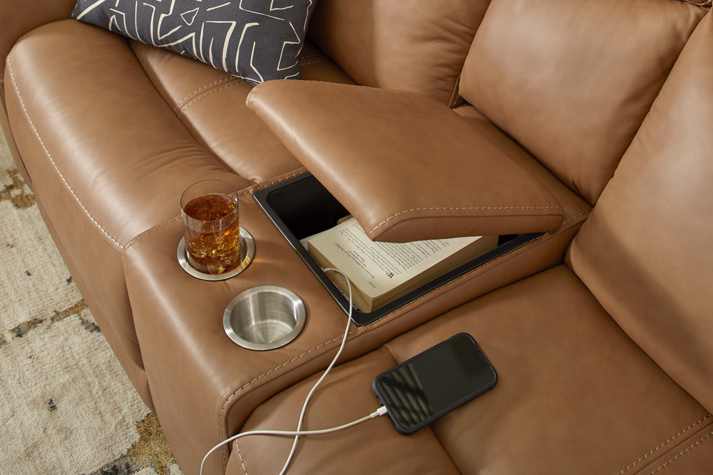 Davidson Power Leather Console Loveseat - Console Table