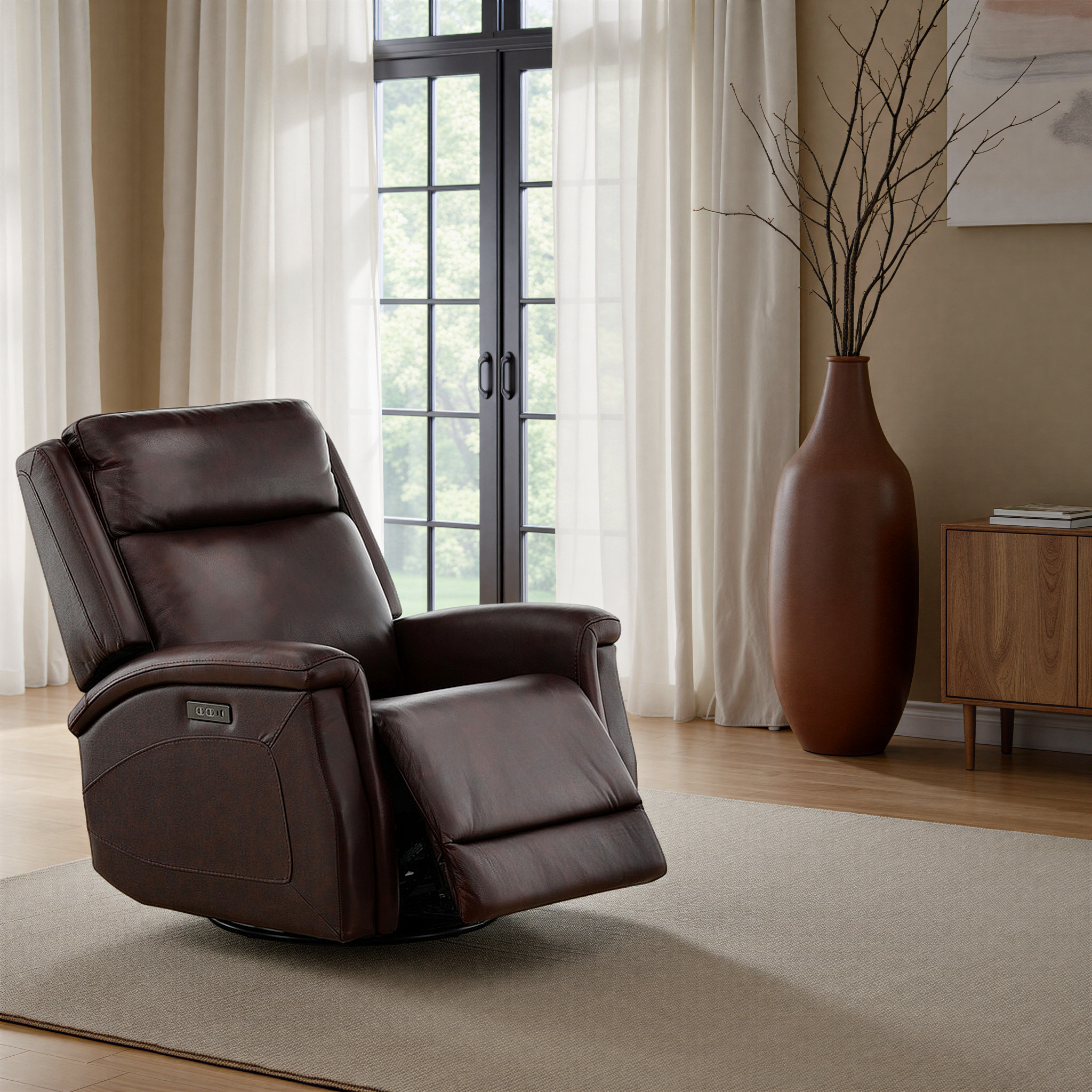 Eddystone Leather Power Swivel Glider Recliner with ZeroGravity - Reclining