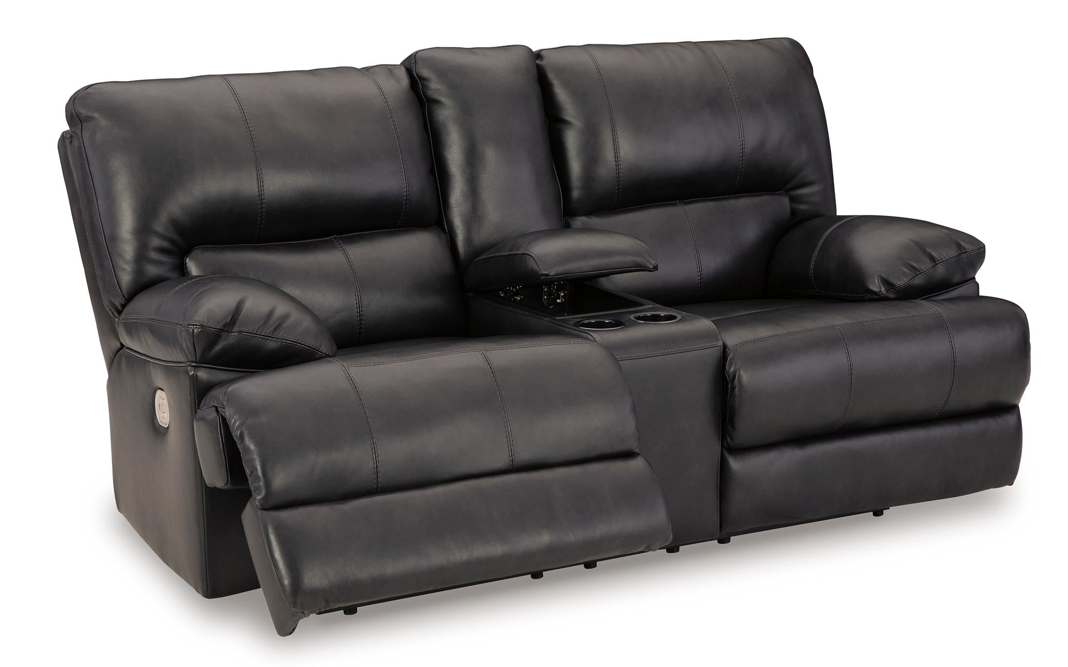 Mountainous Leather Power Reclining Console Loveseat - Eclipse