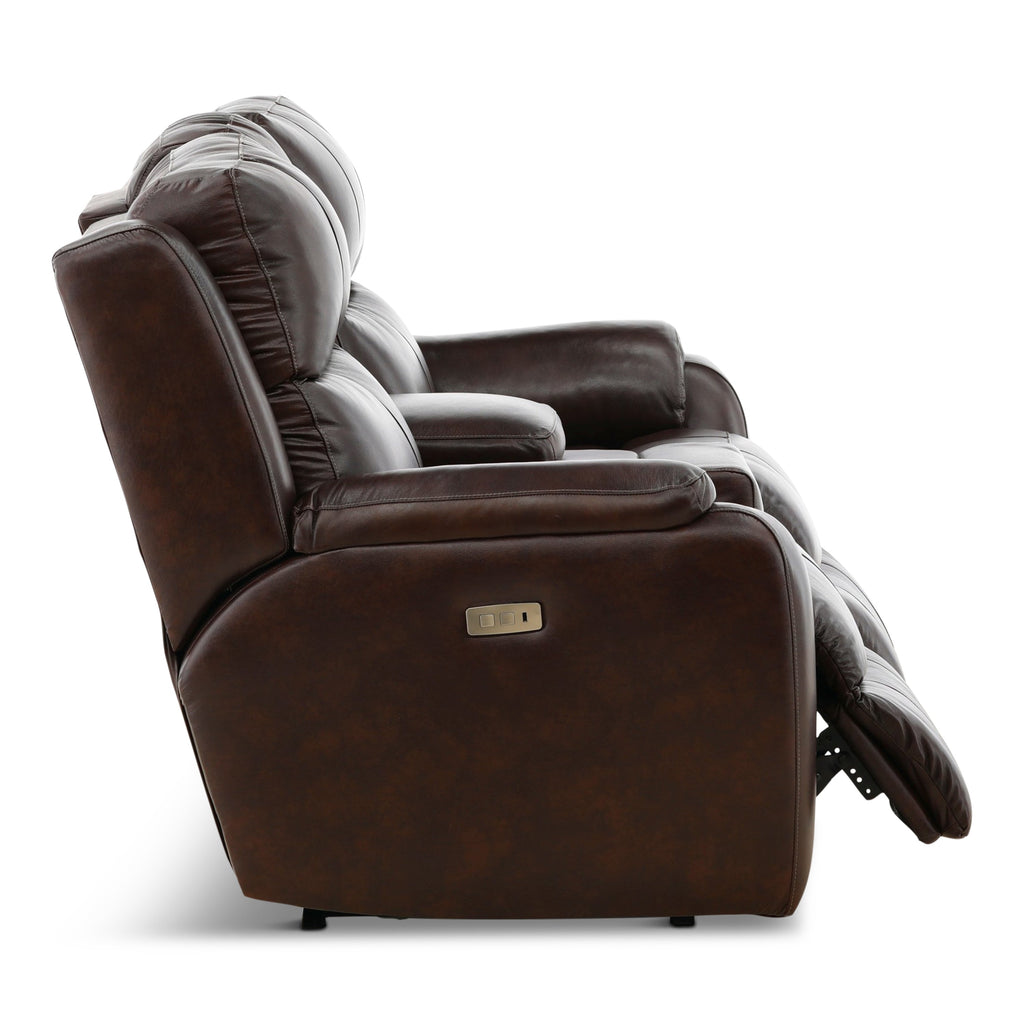 Waylon Leather Power Reclining Console Loveseat