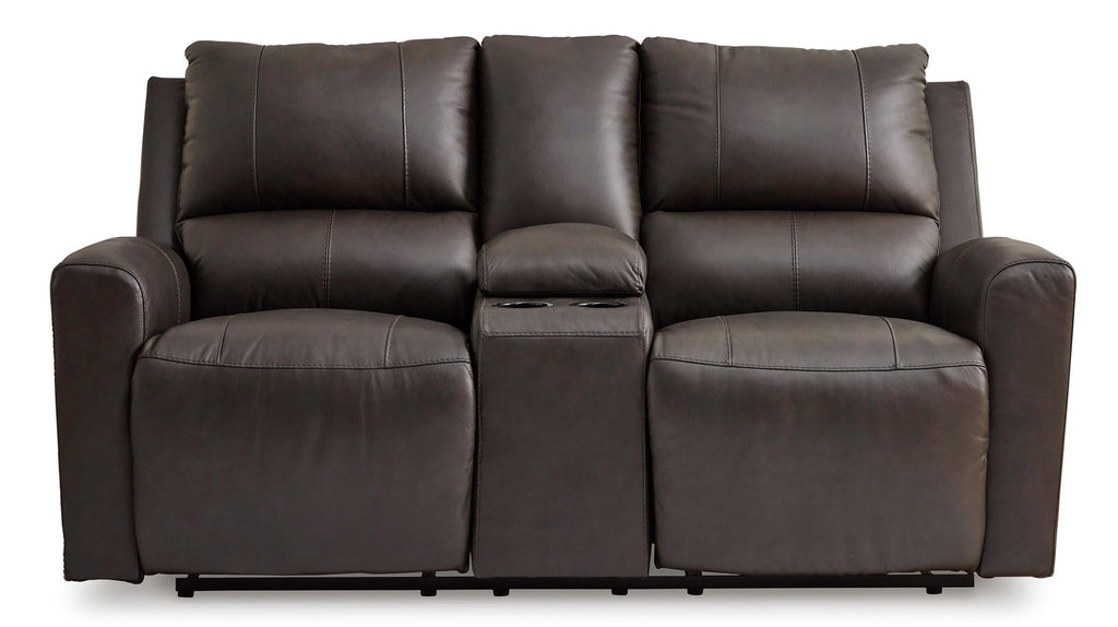 Boxmere Leather Power Reclining Console Loveseat - Fabric