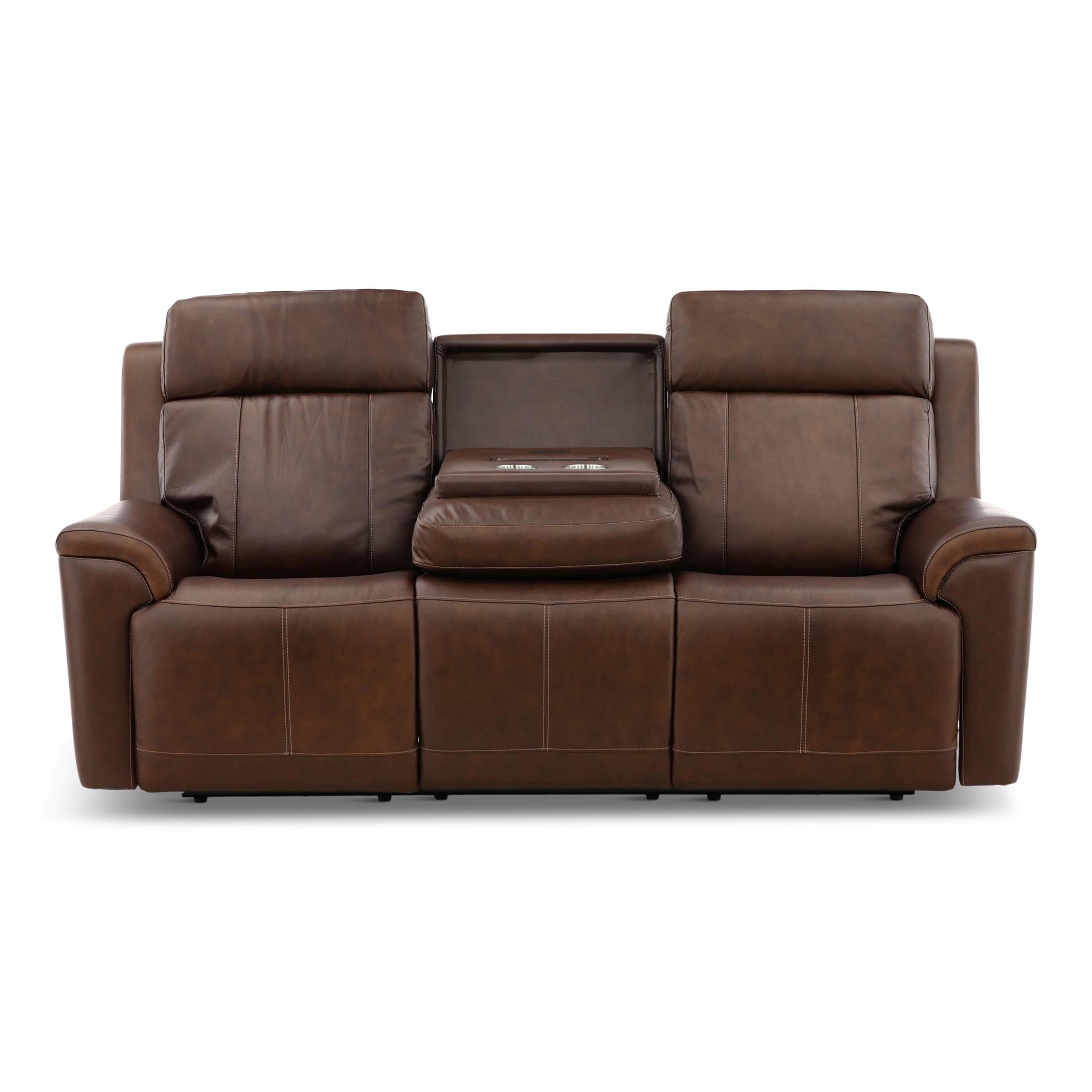 Adrian Leather Power Sofa with Drop Down Table - Dining Table