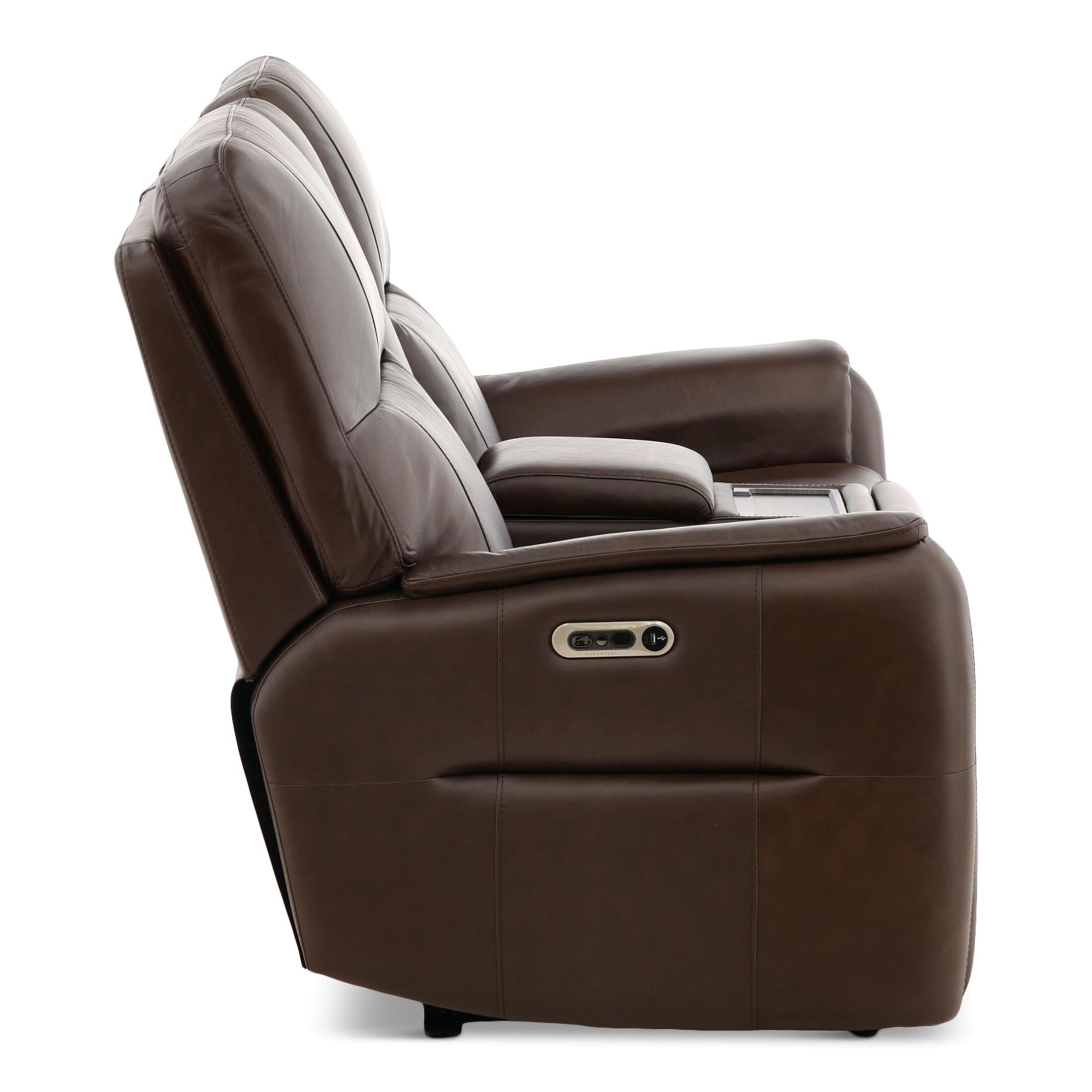 Walker Leather Power Reclining Console Loveseat - Cacao