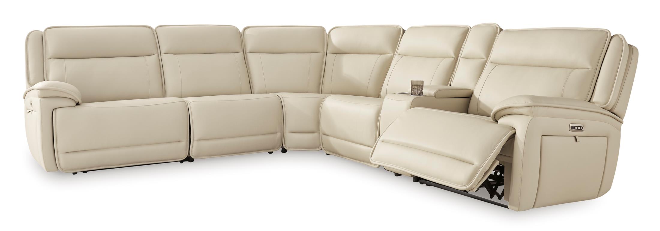 Double Deal 6-Piece Leather Power Reclining Sectional with Console - Set