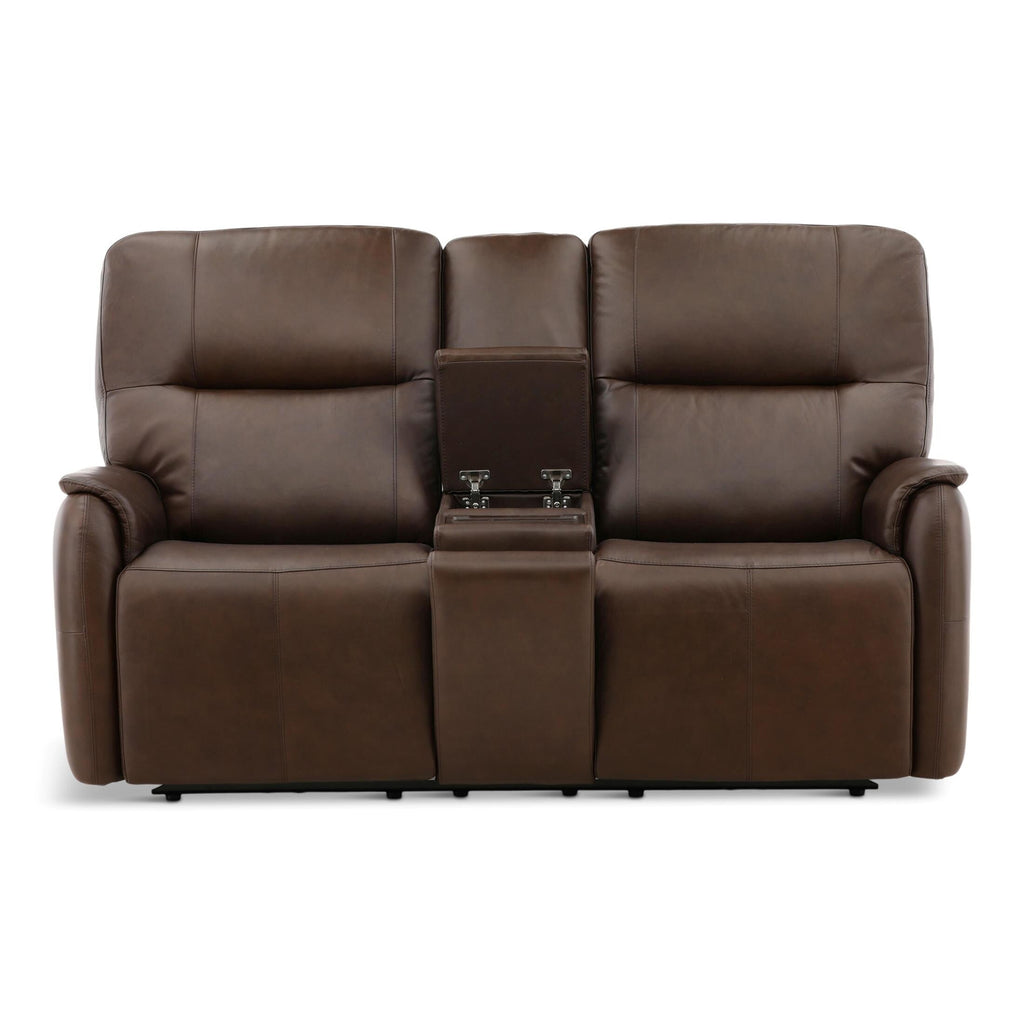 Walker Leather Power Reclining Console Loveseat - Cacao