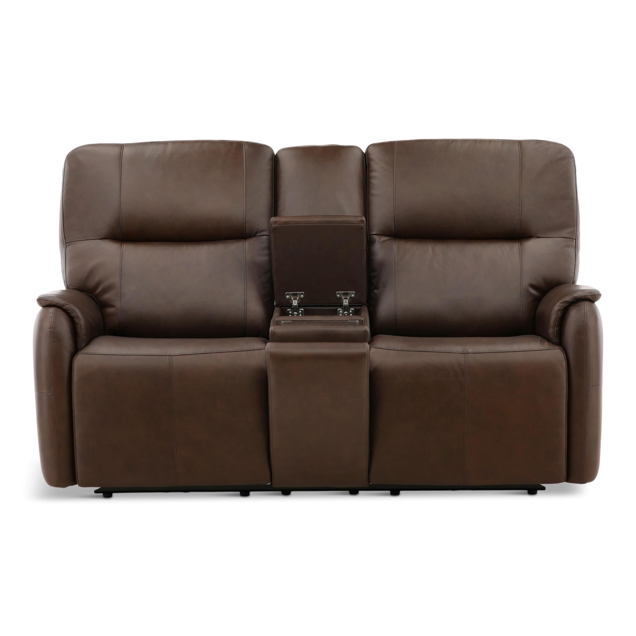 Walker Leather Power Reclining Console Loveseat - Cacao