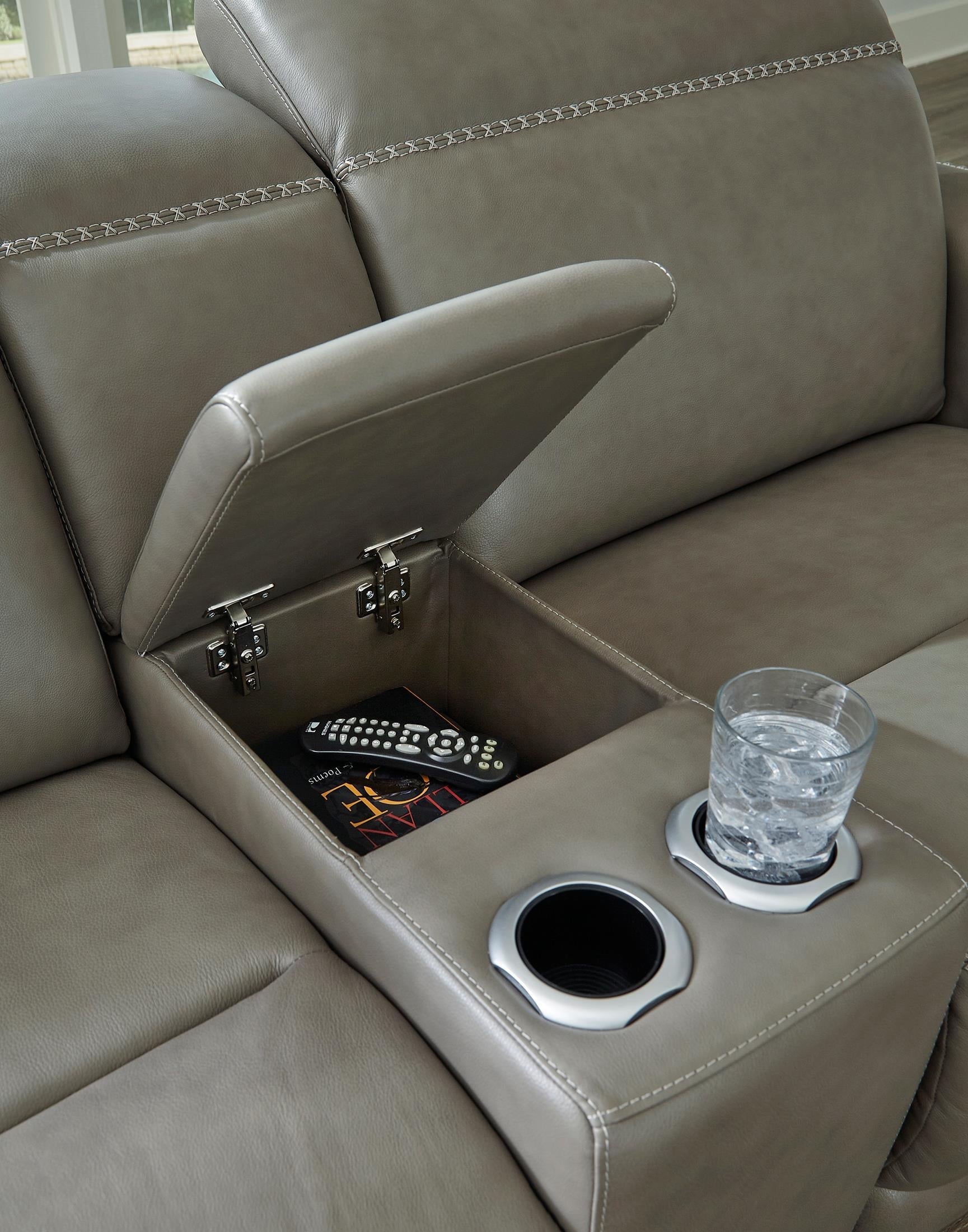 Correze 3-Piece Dual Power Leather Reclining Modular Sectional with Console and Chaise - Set