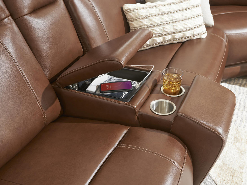 Newport 6-Piece Brown Leather Power Reclining Sectional with Chaise - Set