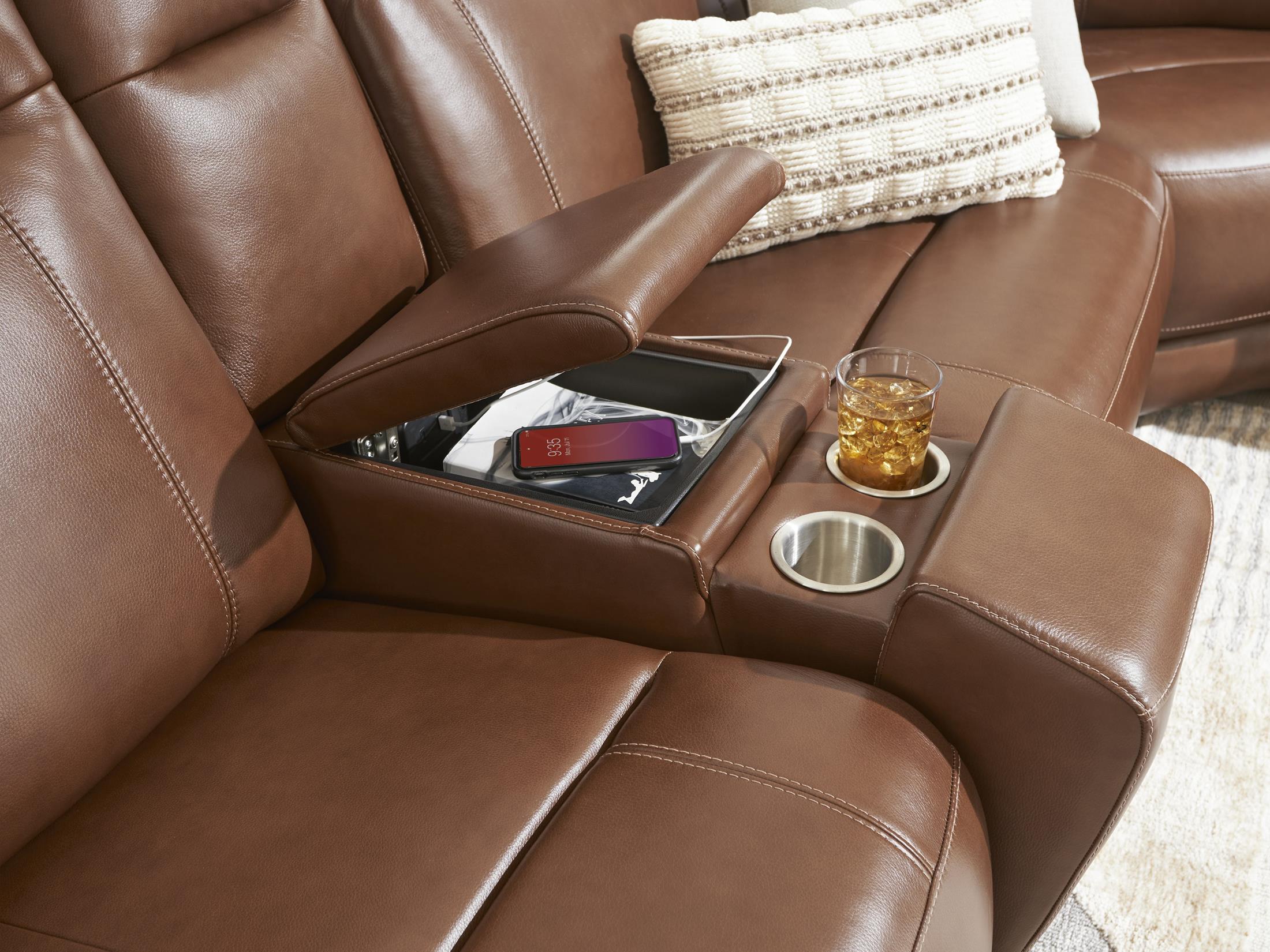 Newport 6-Piece Brown Leather Power Reclining Sectional with Chaise - Set