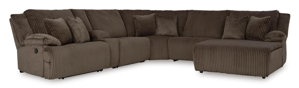 Top Tier Right-Facing 6-Piece Reclining Console Sectional with Chaise - Chocolate
