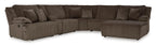 Top Tier Right-Facing 6-Piece Reclining Console Sectional with Chaise - Chocolate