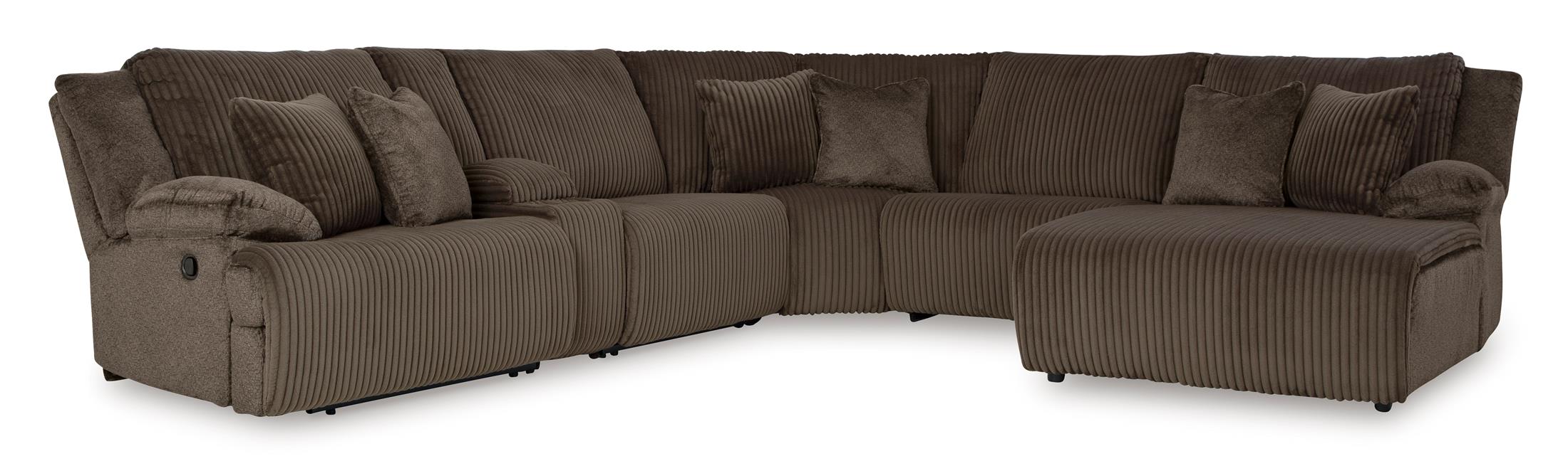 Top Tier Right-Facing 6-Piece Reclining Console Sectional with Chaise - Chocolate