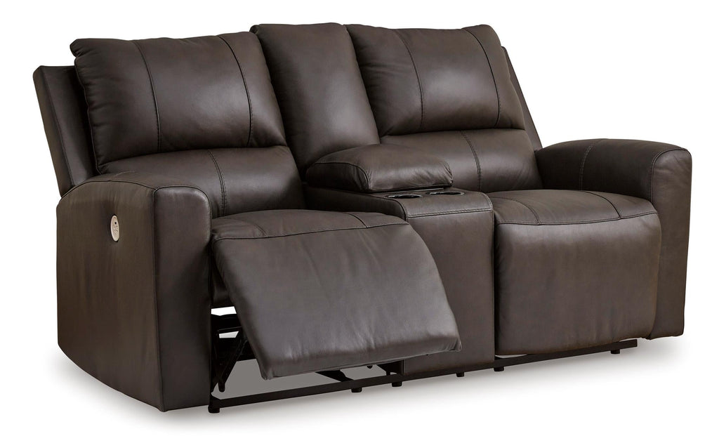 Boxmere Leather Power Reclining Console Loveseat - Fabric