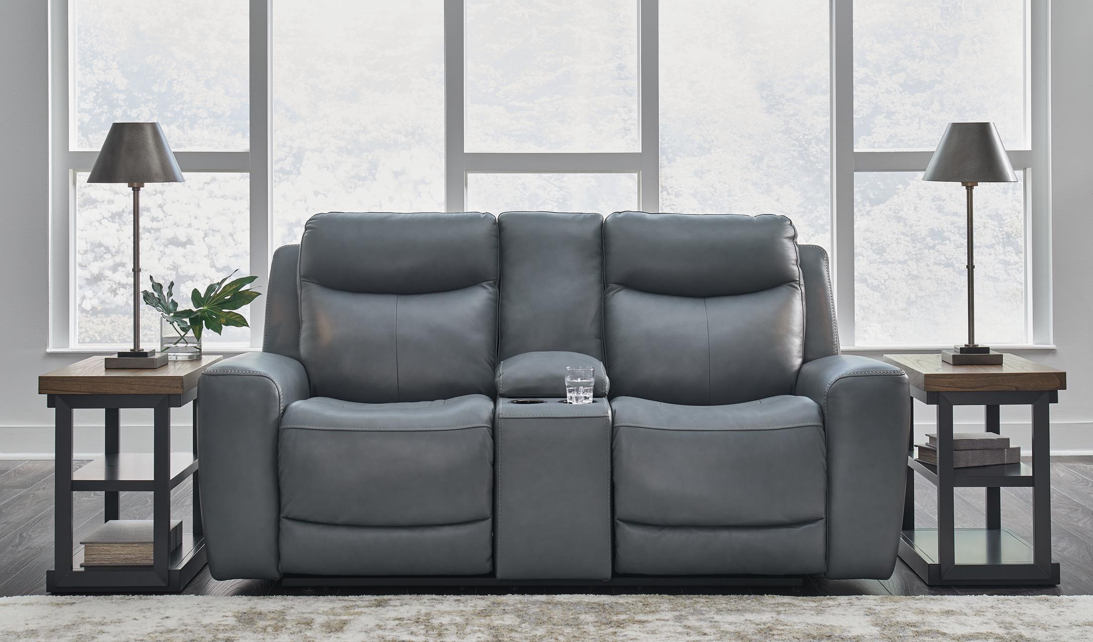 Mindanao Power Reclining Loveseat with Console - Leather