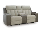 Stately Check Power Reclining Console Loveseat