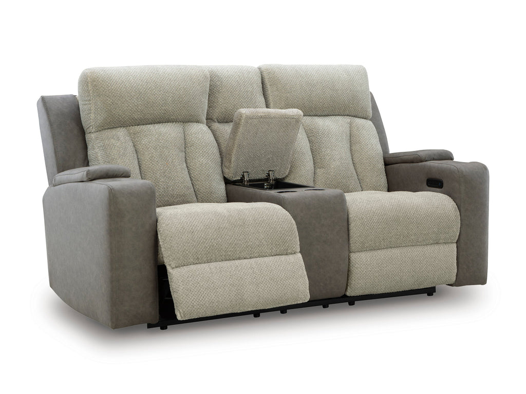 Stately Check Power Reclining Console Loveseat