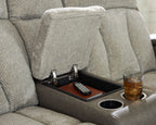 Stately Check Power Reclining Console Loveseat