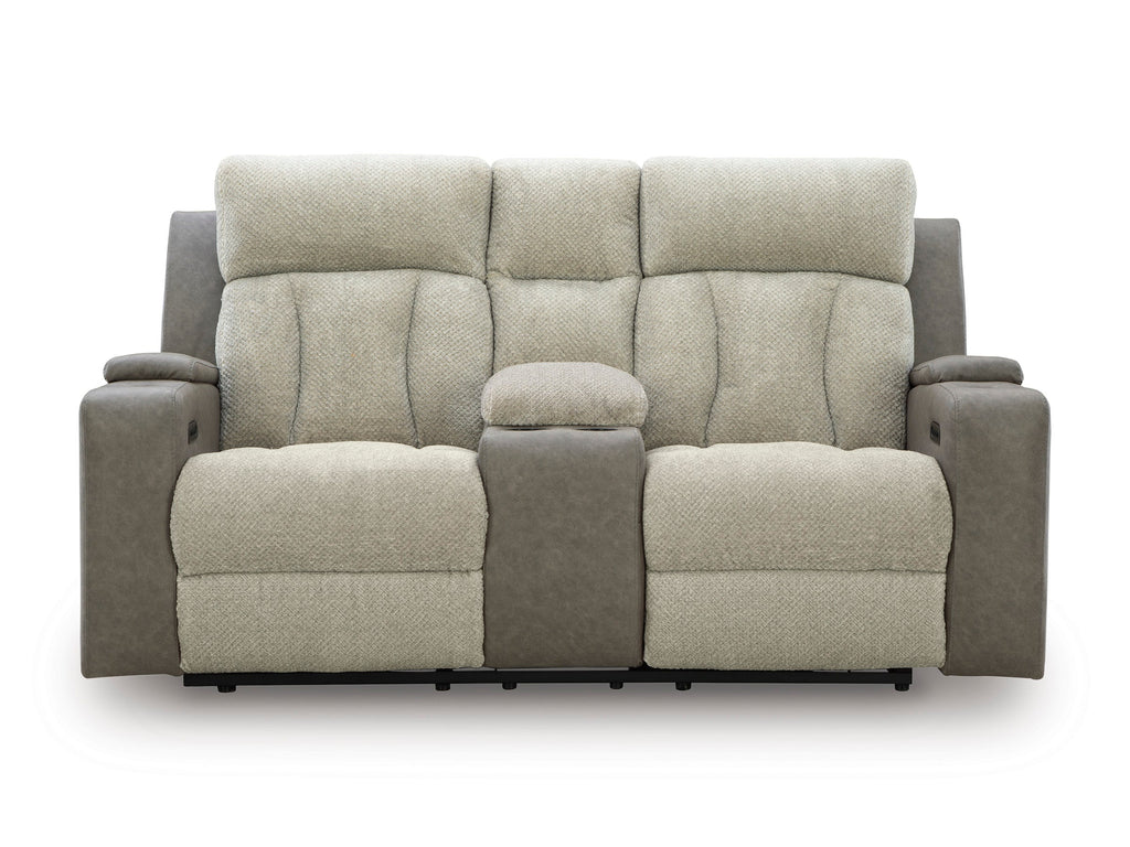 Stately Check Power Reclining Console Loveseat