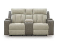 Stately Check Power Reclining Console Loveseat