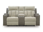 Stately Check Power Reclining Console Loveseat