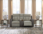 Stately Check Power Reclining Console Loveseat